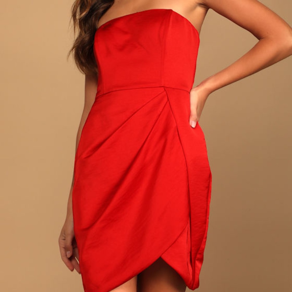 NWT Lulus Red Satin Strapless Mini Dress - Size L